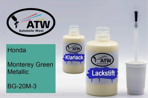 Honda, Monterey Green Metallic, BG-20M-3: 20ml Lackstift + 20ml Klarlack - Set, von ATW Autoteile West.